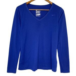 Nike Tee Blue Athletic Cut Long Sleeve V-Neck Shirt Size Medium Women’s